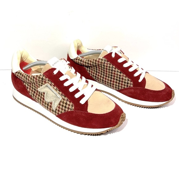 Birdies Women's Roadrunner Lace-up Sneakers Primary Plaid Red Brown Ivory Size 9 - Picture 3 of 9